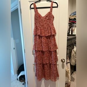 Altar'd State Red Floral Tiered Dress